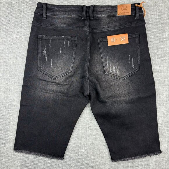 Crisp Denim Men's Patchwork Distressed Black Denim Shorts Size 32 - Picture 2 of 10